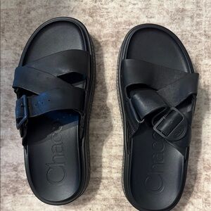Chaco womens Black Cross-Strap Slide Sandals. Worn 5 times max.